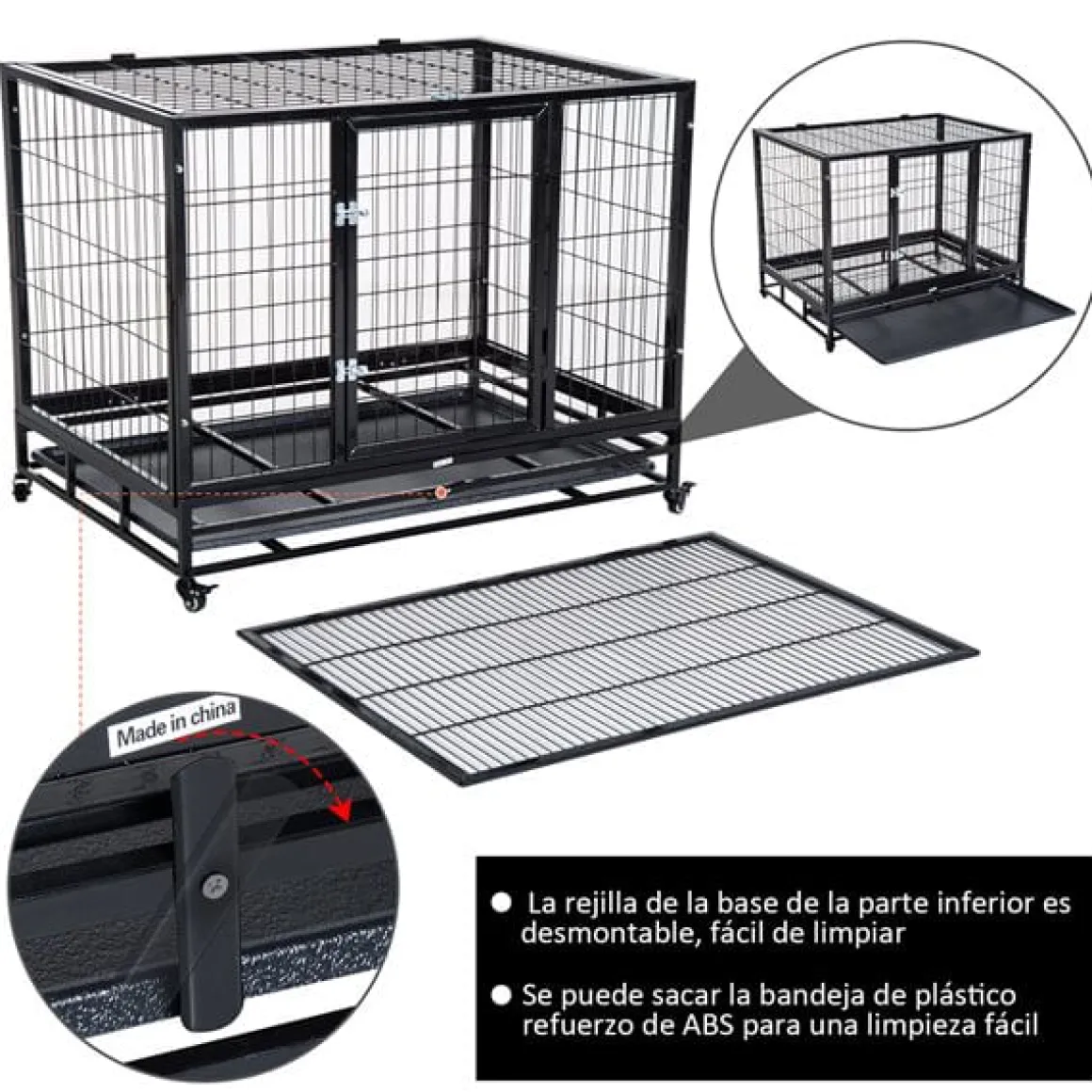 Jaula para perros PawHut aluminio negro 75x92x62 cm
