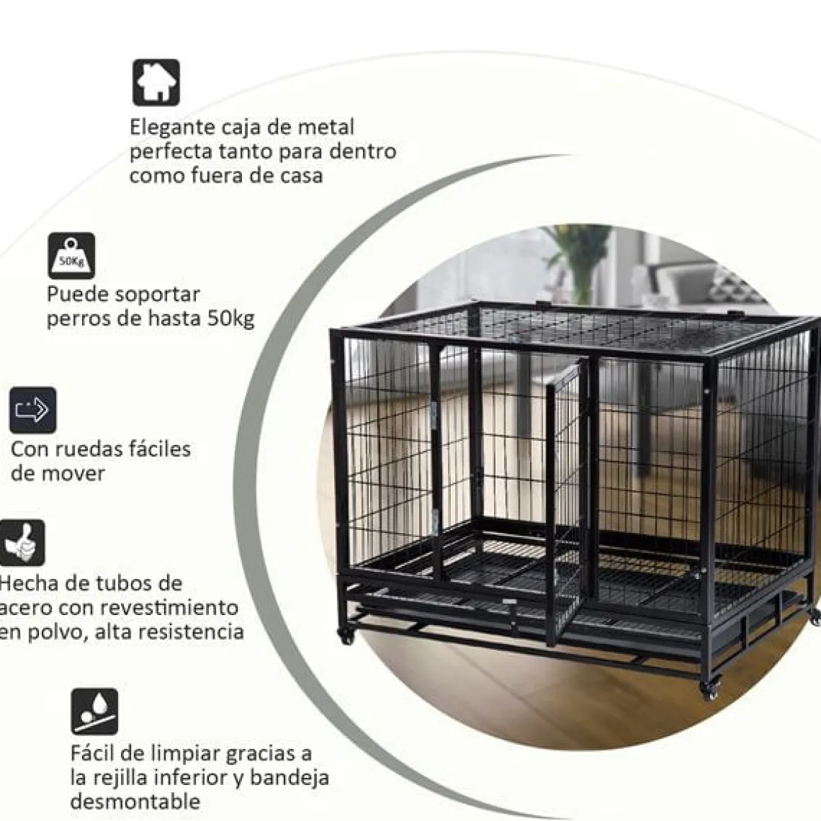 Jaula para perros PawHut aluminio negro 75x92x62 cm
