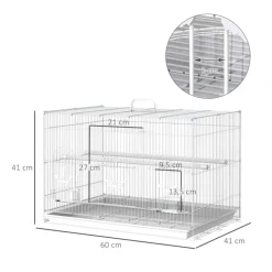 Jaula para pájaros PawHut 3 puertas + 2 perchas blanco 41x60x41 cm