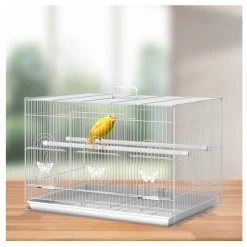 Jaula para pájaros PawHut 3 puertas + 2 perchas blanco 41x60x41 cm