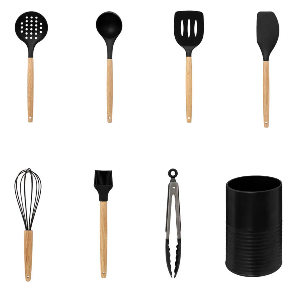 Juego de 7 utensilios de cocina con recipiente negro