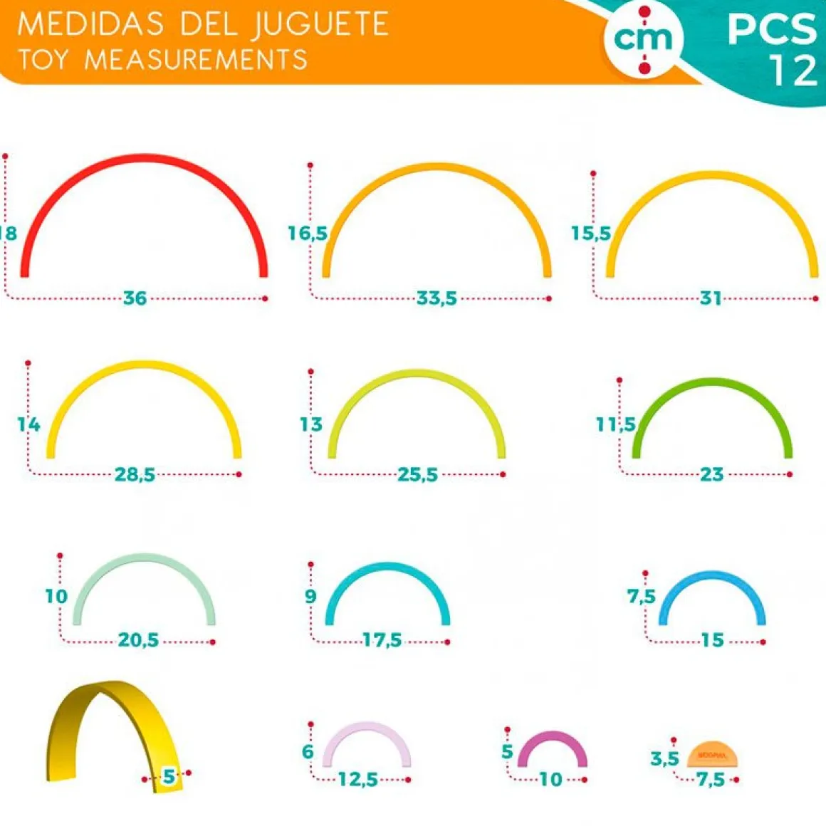 Juguete de construcción arcoíris Woomax 11 piezas +18M multicolor