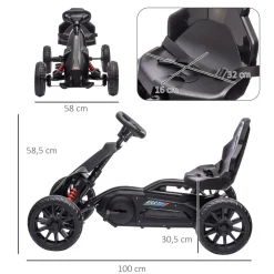 Kart infantil a pedales Go Kart Homcom altura regulable negro 58,5x58x100 cm