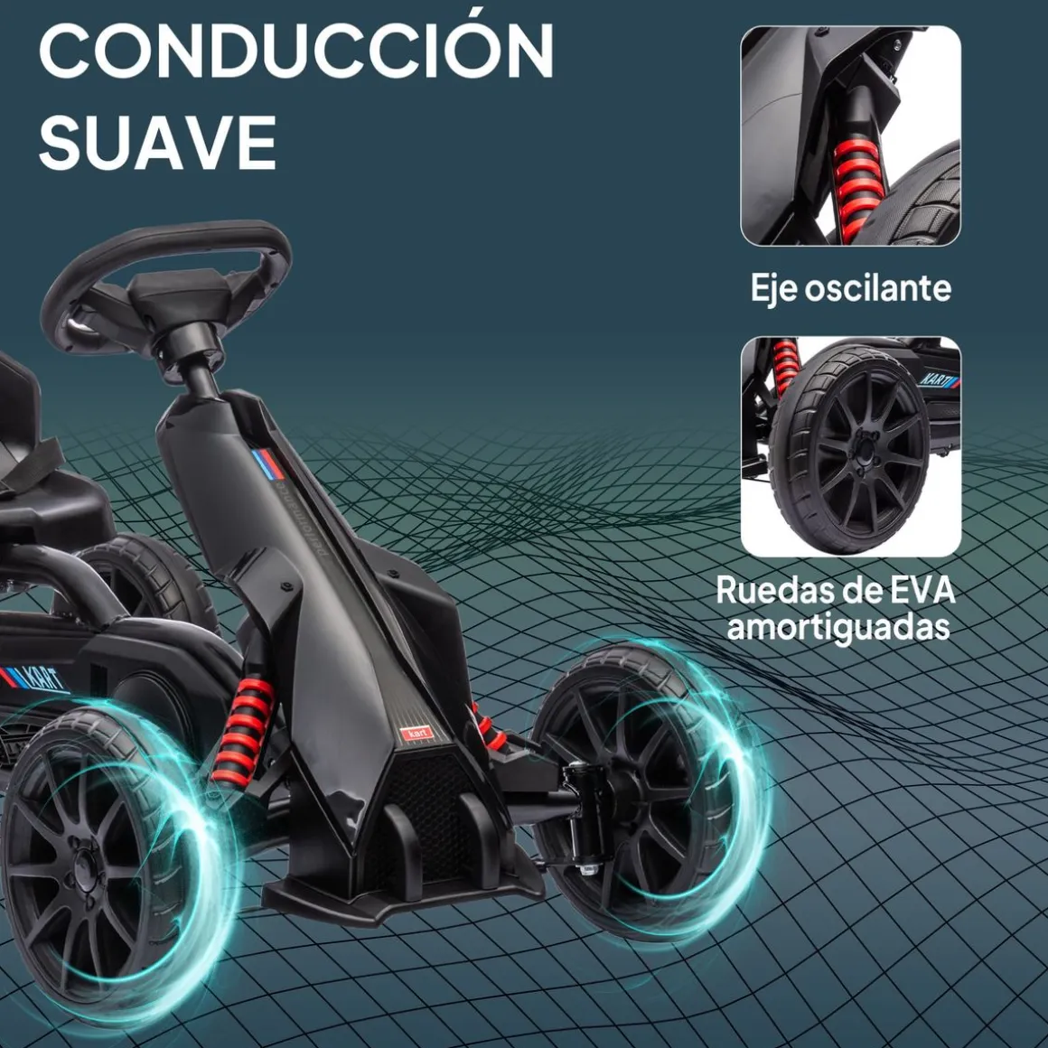 Kart infantil a pedales Go Kart Homcom altura regulable negro 58,5x58x100 cm