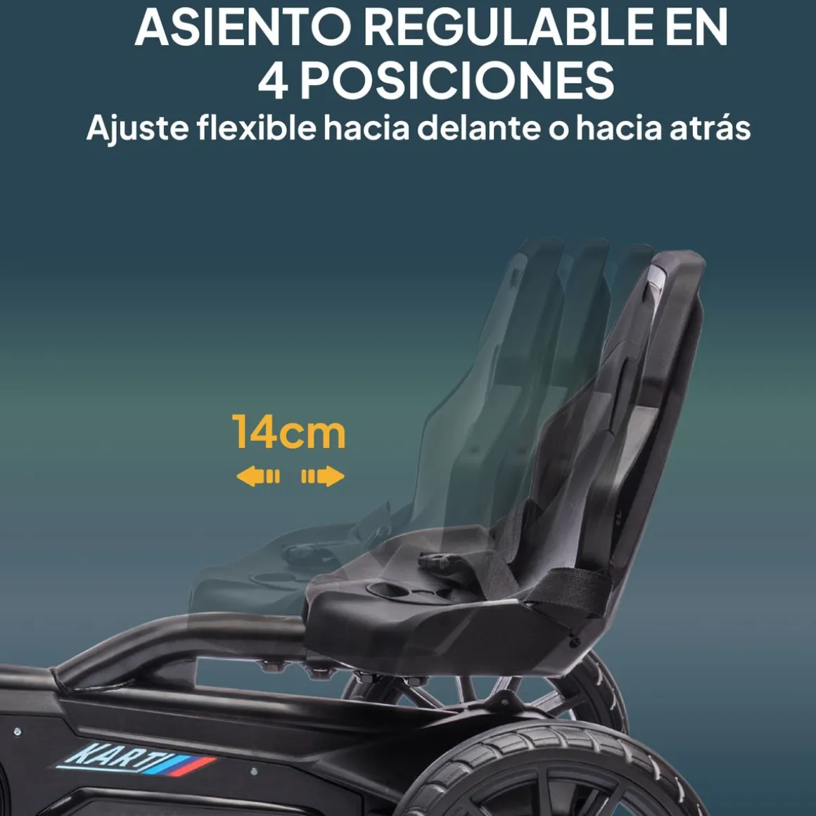 Kart infantil a pedales Go Kart Homcom altura regulable negro 58,5x58x100 cm