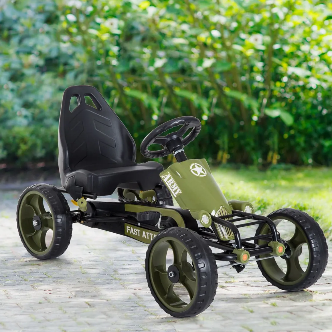 Kart infantil a pedales Homcom con asiento regulable +3A verde 61x105x54 cm