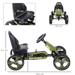 Kart infantil a pedales Homcom con asiento regulable +3A verde 61x105x54 cm