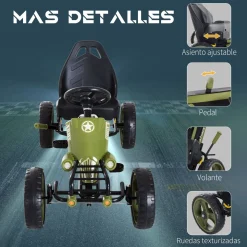 Kart infantil a pedales Homcom con asiento regulable +3A verde 61x105x54 cm