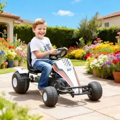 Kart infantil a pedales Homcom asiento ajustable +3A blanco/negro 57x104x66 cm