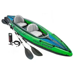 Kayak hinchable Challenger K2 Intex 2 plazas 2 remos+bomba de hinchado verde 38x76x351 cm