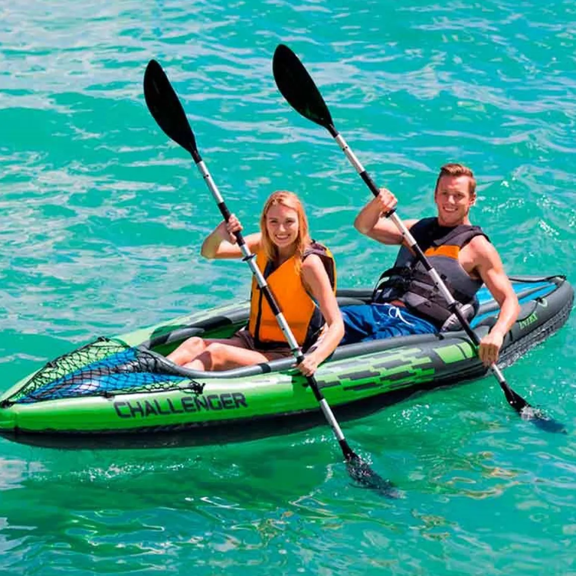 Kayak hinchable Challenger K2 Intex 2 plazas 2 remos+bomba de hinchado verde 38x76x351 cm