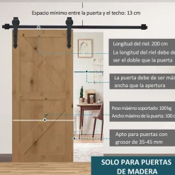 Kit de herrajes de puerta corredera Homcom negro 200 cm
