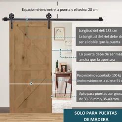 Kit de herrajes Homcom para puerta corredera cafe 183 cm