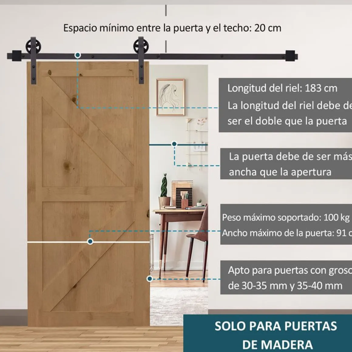 Kit de herrajes Homcom para puerta corredera cafe 183 cm