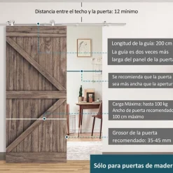 Kit de instalación puerta corredera Homcom acero inoxidable 2,5x200 cm