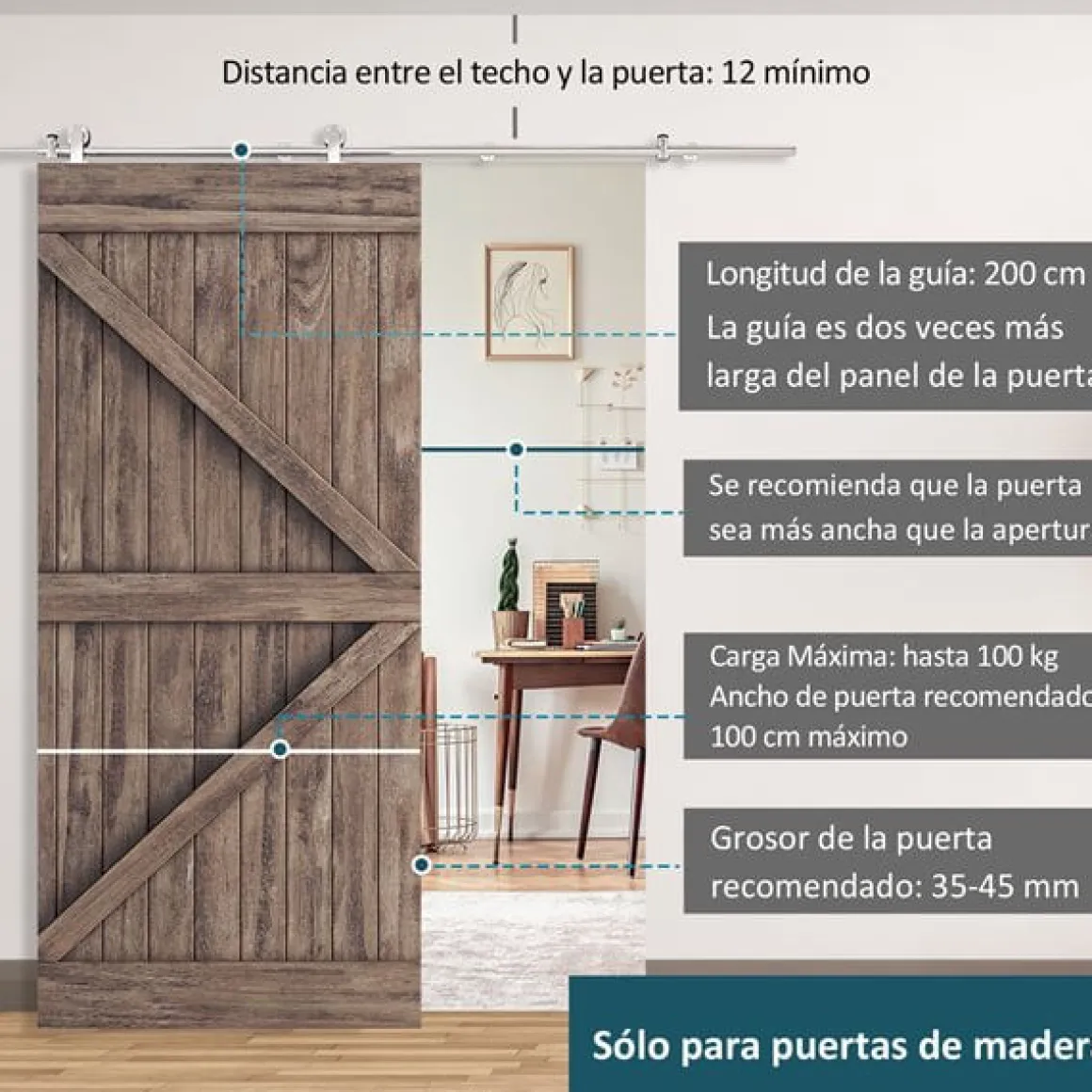 Kit de instalación puerta corredera Homcom acero inoxidable 2,5x200 cm