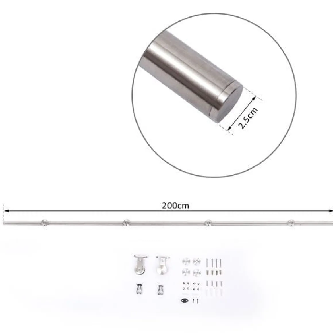 Kit de instalación puerta corredera Homcom acero inoxidable 2,5x200 cm