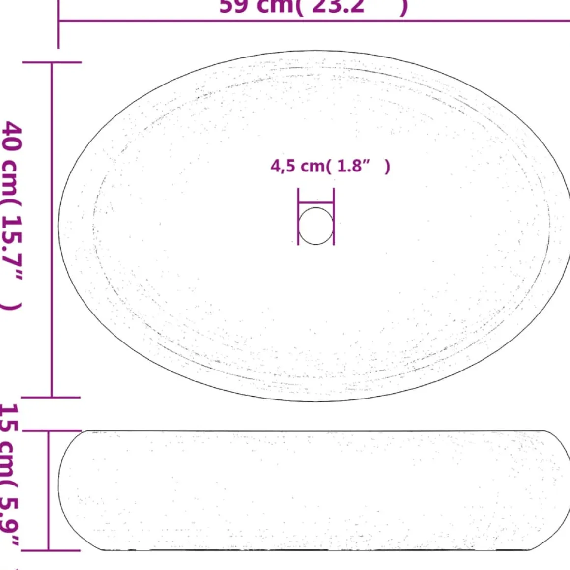 Lavabo de encimera Livha ovalado cerámica 15x59x40 cm