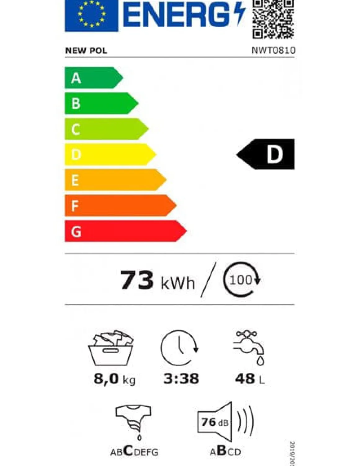 Lavadora carga frontal New Pol NWT0810 8kg 1000 rpm D blanco