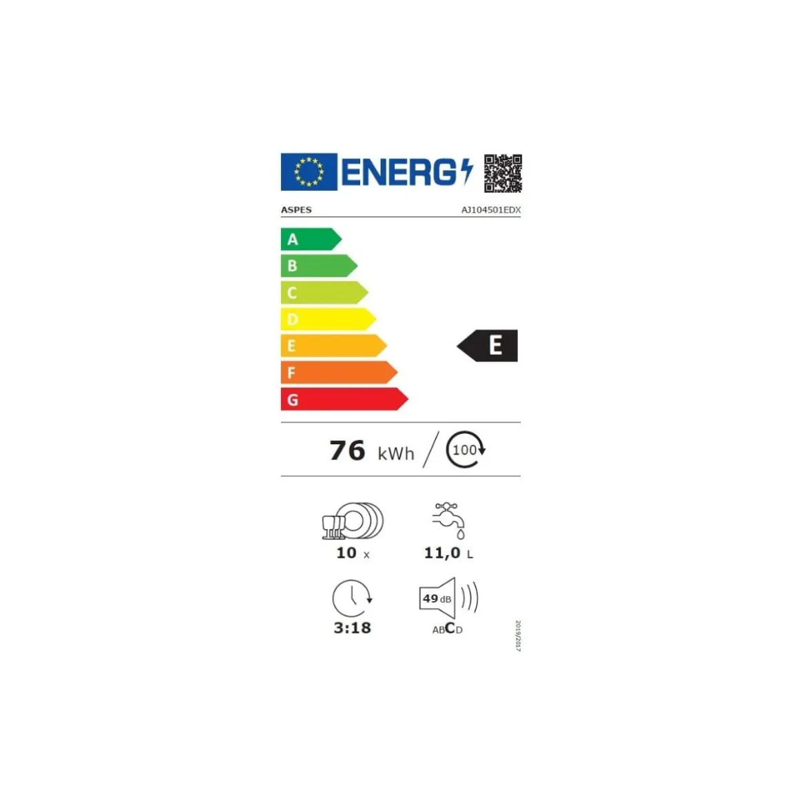 Lavavajillas Aspes AJ104501EDX 10 servicios 6 programas inox 44,8 cm