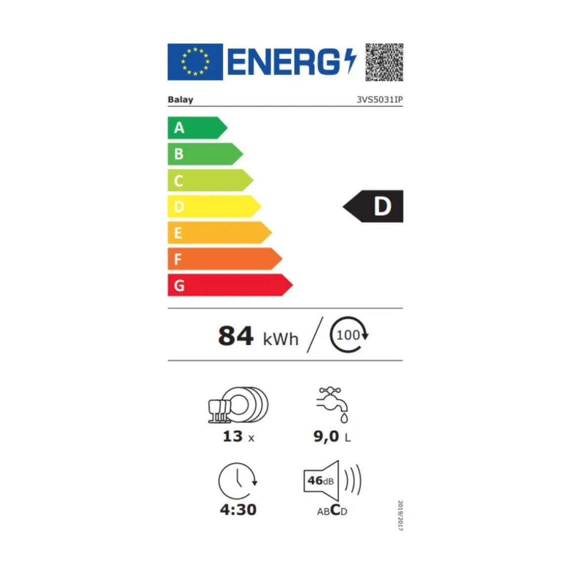 Lavavajillas Balay 3VS5031IP 12 servicios 5 programas D acero antihuellas 60 cm