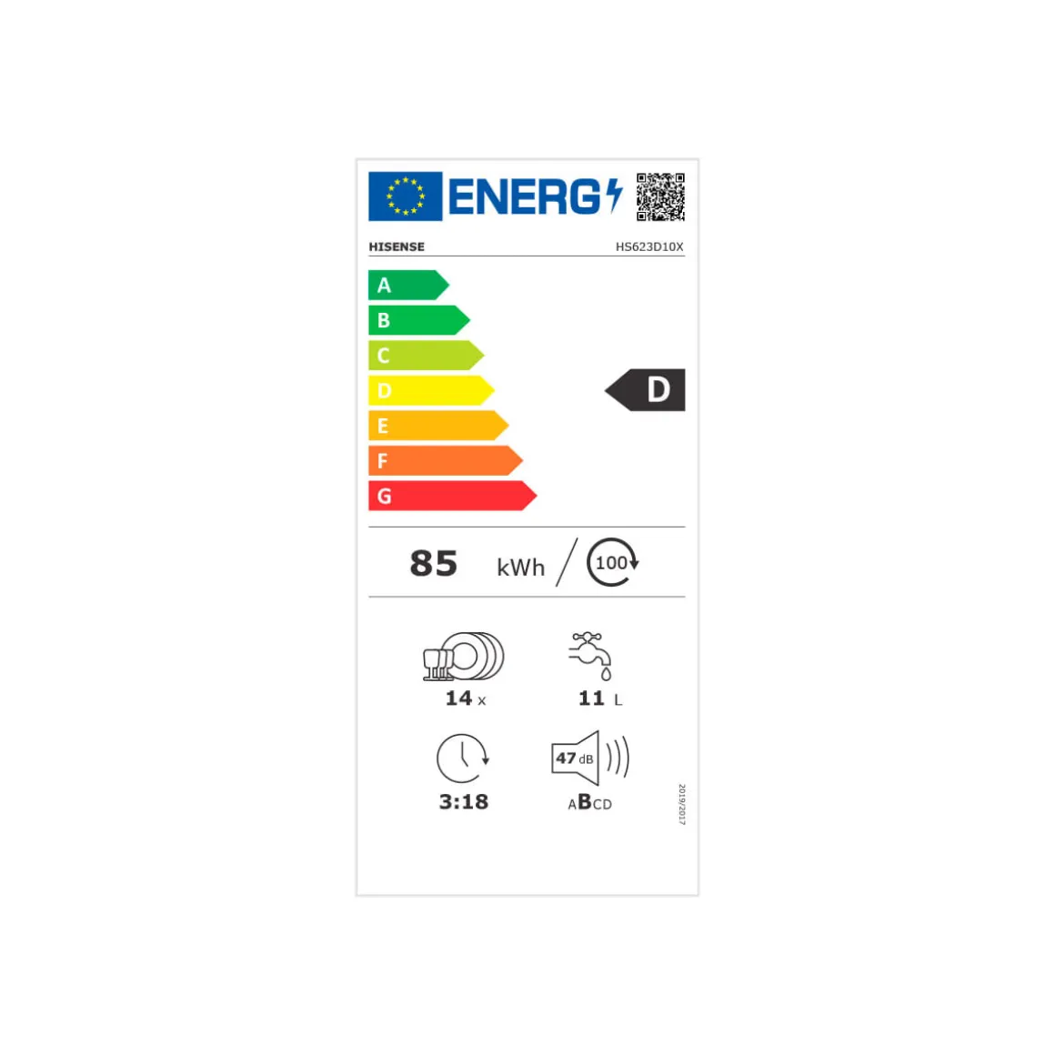 Lavavajillas Hisense HS623D10X 14 cubiertos 7 programas D inox 84,5 cm