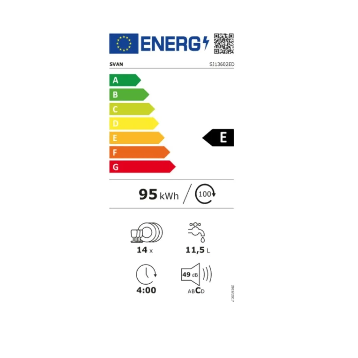 Lavavajillas Svan SJ13602ED 14 servicios 6 programas E blanco 59,8 cm