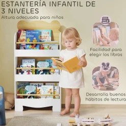 Librería infantil Osito Aiyaplay 3 niveles blanco/natural 110x55x15 cm