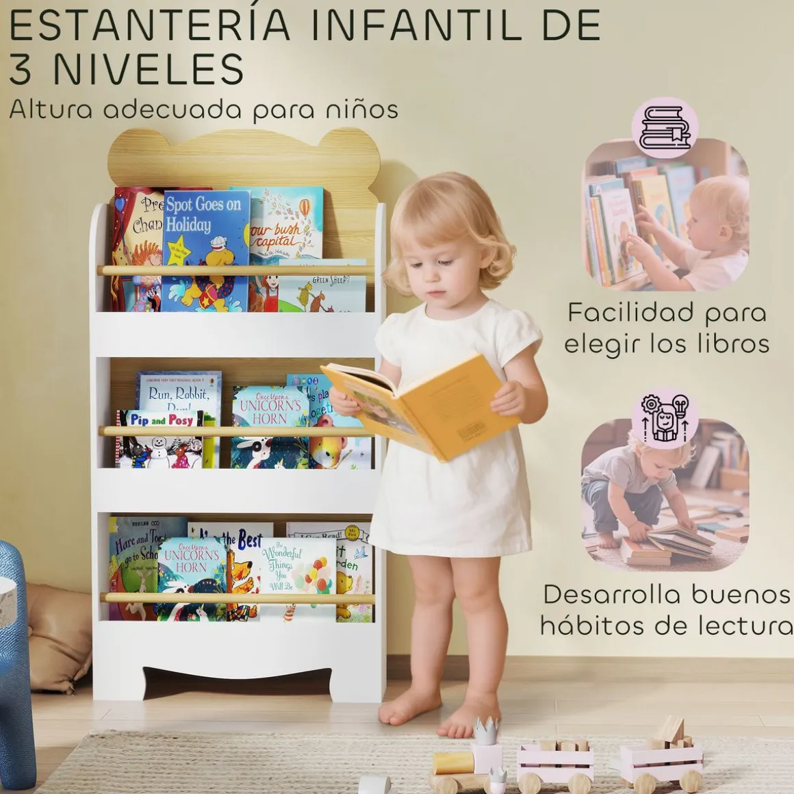 Librería infantil Osito Aiyaplay 3 niveles blanco/natural 110x55x15 cm