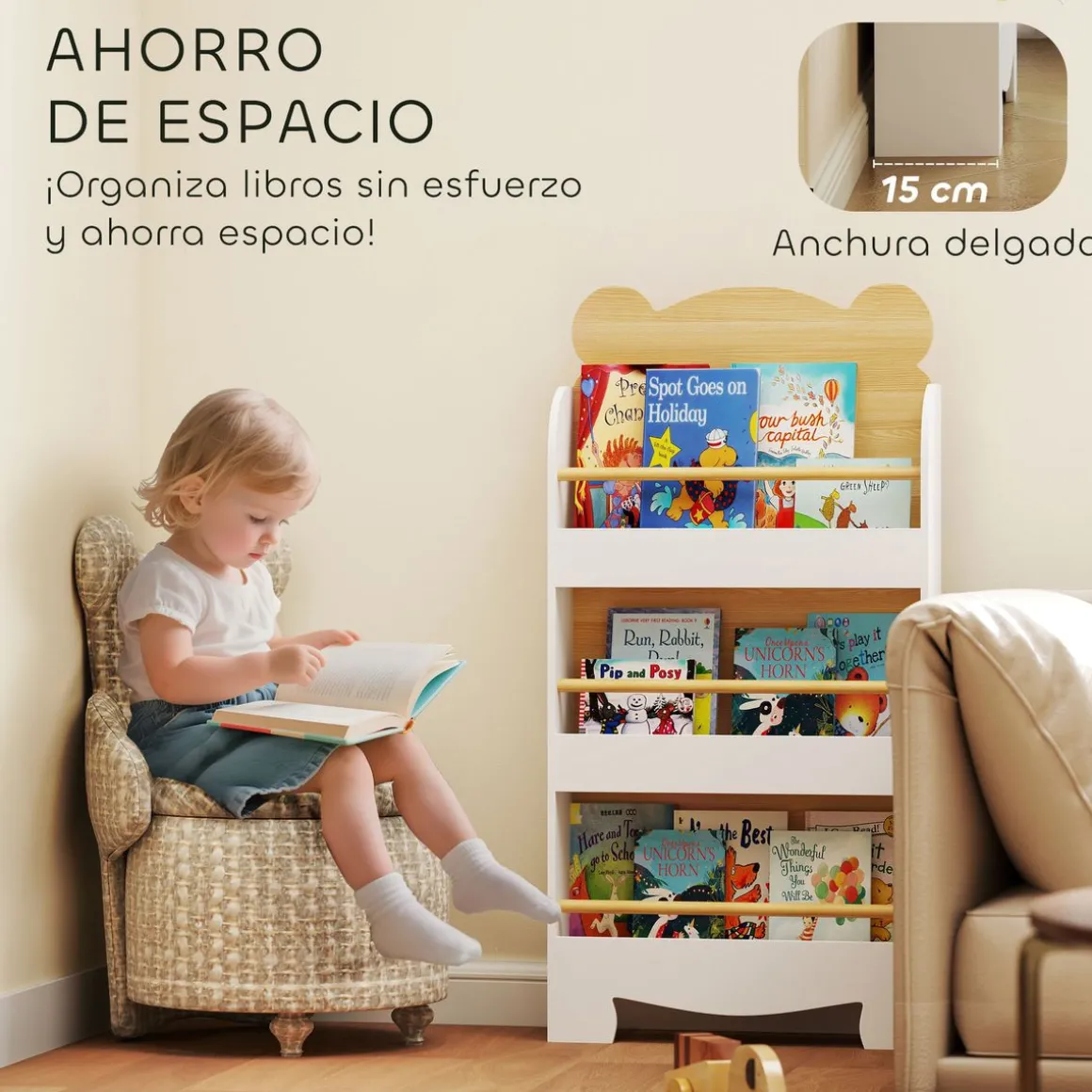 Librería infantil Osito Aiyaplay 3 niveles blanco/natural 110x55x15 cm
