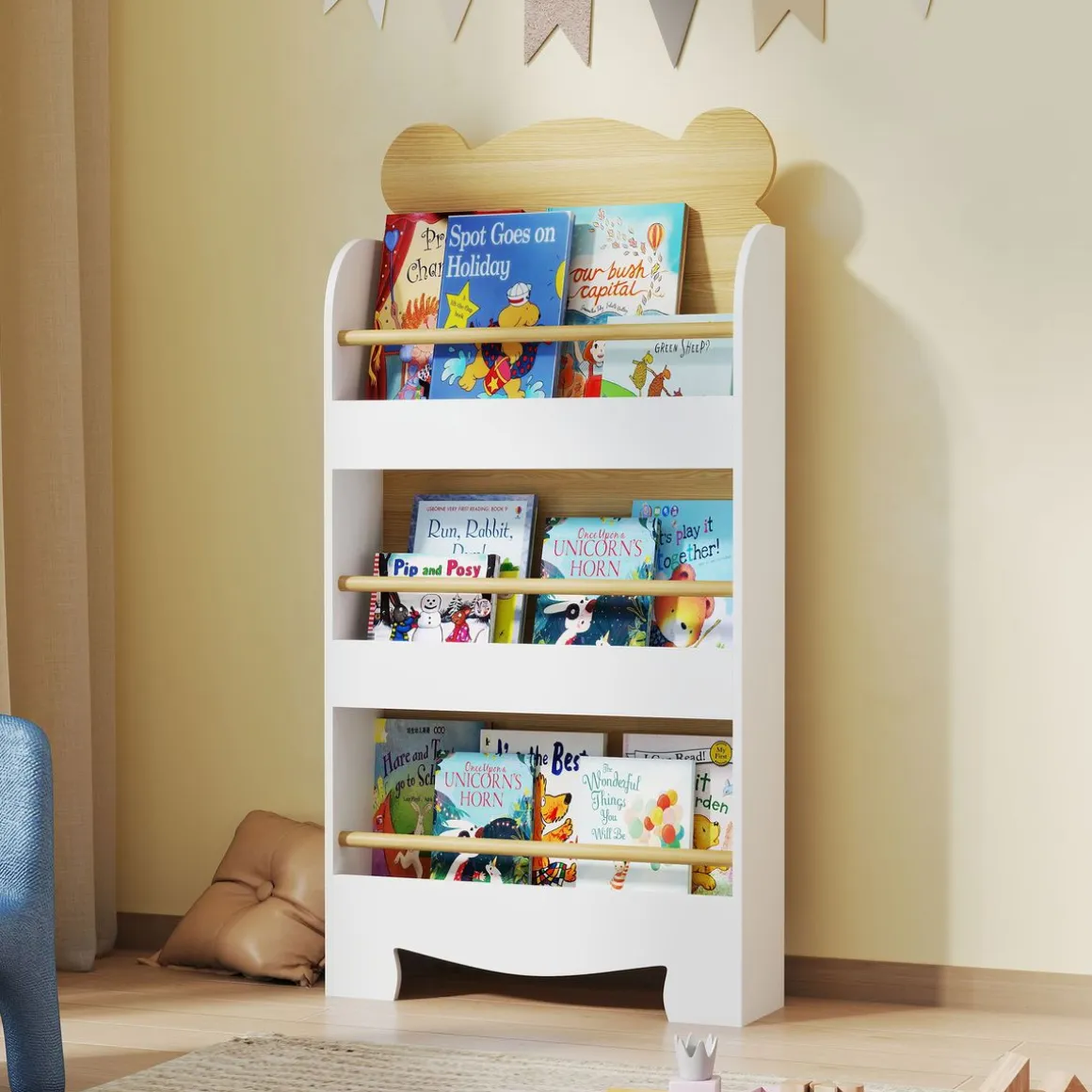 Librería infantil Osito Aiyaplay 3 niveles blanco/natural 110x55x15 cm