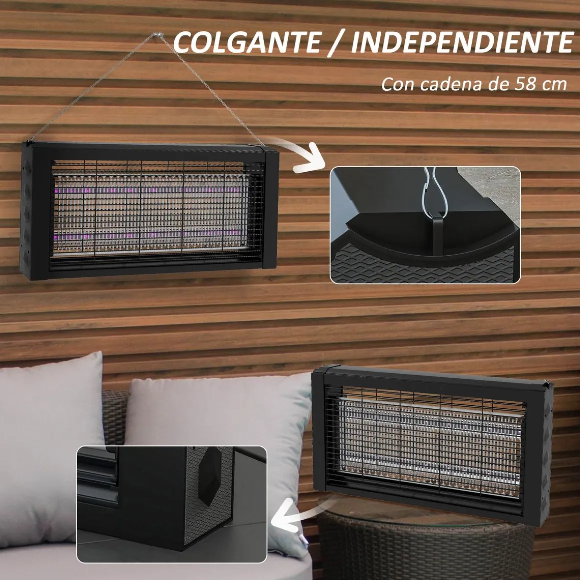 Lámpara antimosquitos Homcom luces LED 60 m² negro 25x49x6 cm