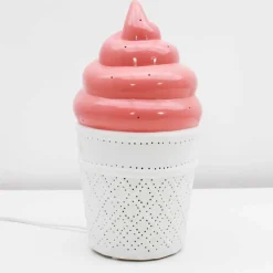 Lámpara de mesa Sweet diseño helado rosa/blanco Ø10x18 cm
