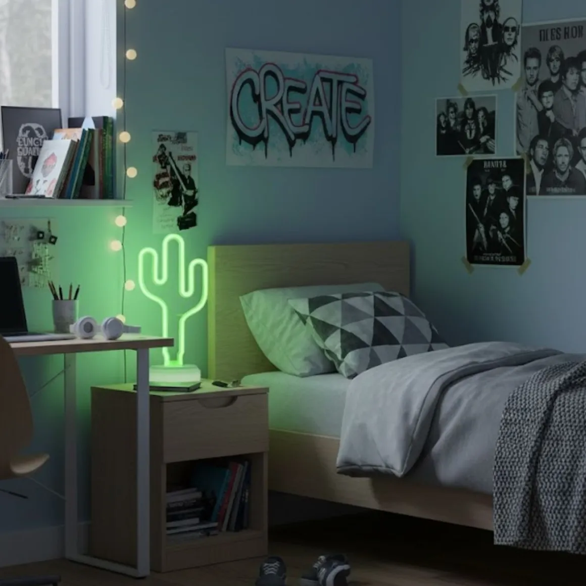 Lámpara de neón luz LED diseño cactus verde