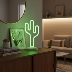 Lámpara de neón luz LED diseño cactus verde