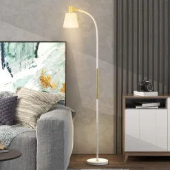 Lámpara de pie Bronx Homcom ángulo + altura ajustable blanco/dorado 127-160x49x21 cm