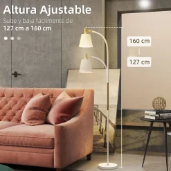 Lámpara de pie Bronx Homcom ángulo + altura ajustable blanco/dorado 127-160x49x21 cm