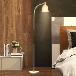 Lámpara de pie Bronx Homcom ángulo + altura ajustable blanco/dorado 127-160x49x21 cm