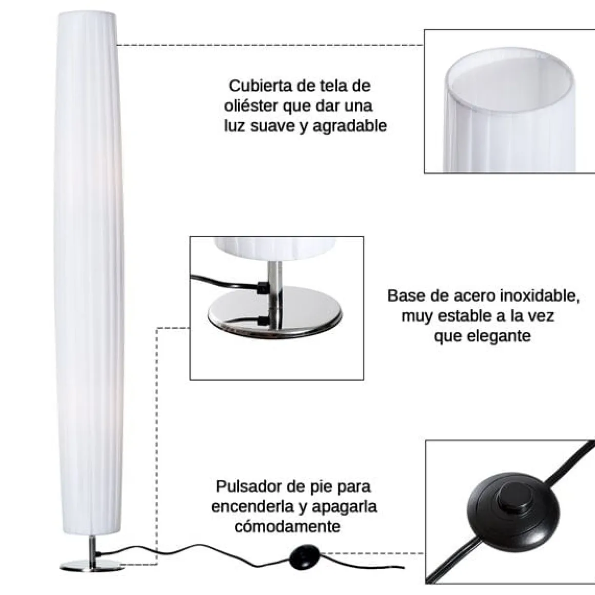 Lámpara de pie Homcom 2 luces E27 40W pulsador de pie blanco 120x15x15 cm