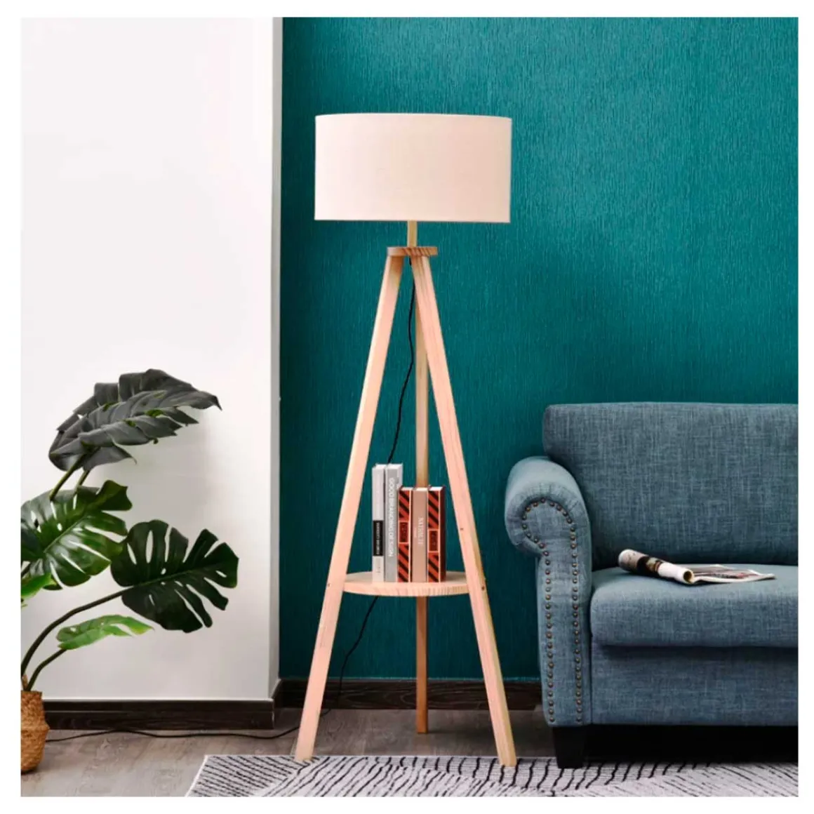 Lámpara de pie Homcom con estante inferior E27 beige/natural 154 cm