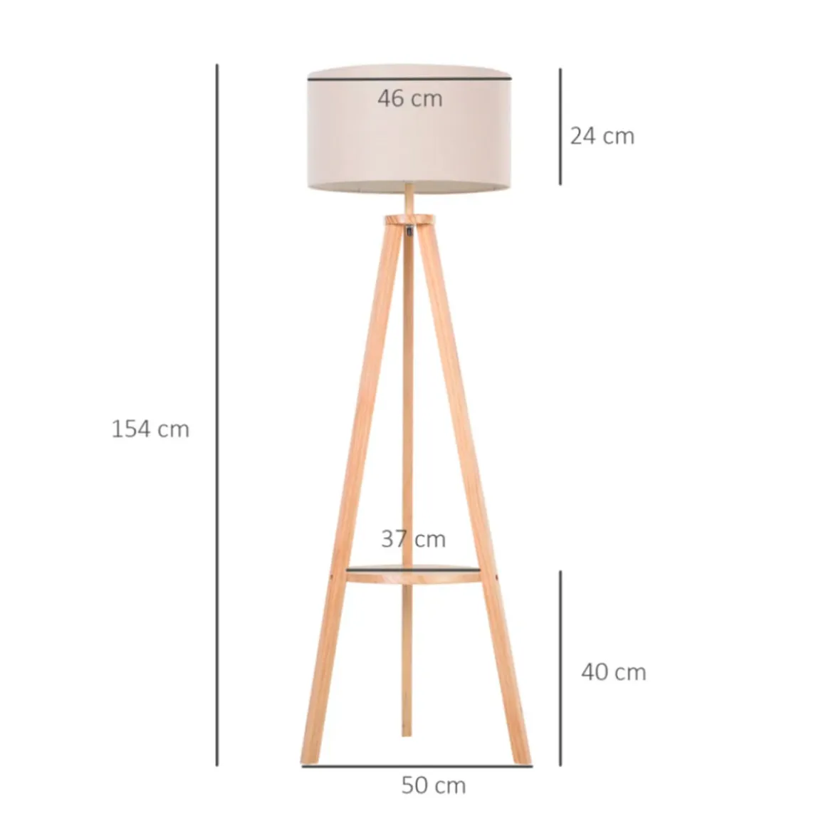 Lámpara de pie Homcom con estante inferior E27 beige/natural 154 cm