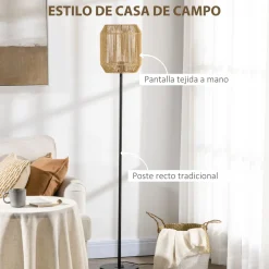Lámpara de pie Homcom Hércules 40W E27 pantalla de cuerda de papel Ø26x158 cm negro