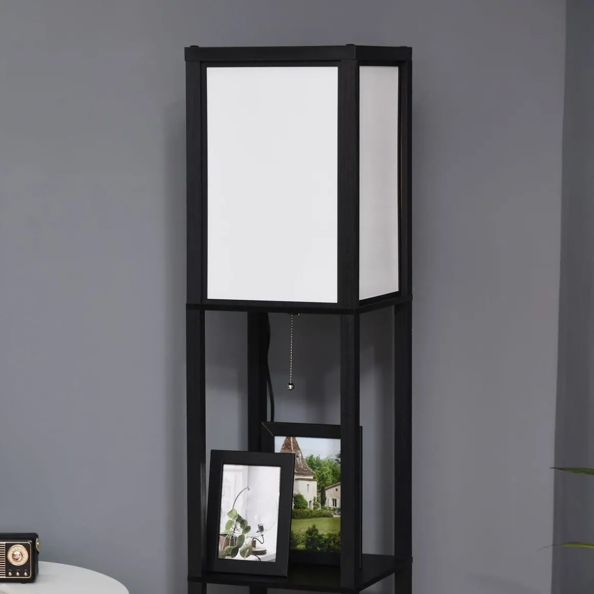 Lámpara de pie Homcom Pegaso 2 estantes 40W E27 negro/blanco 156x26x26 cm