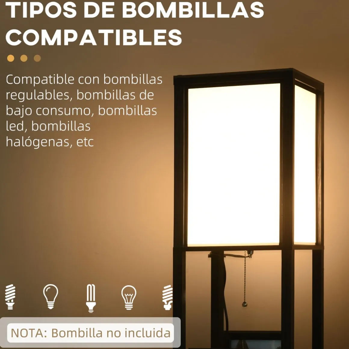 Lámpara de pie Homcom Pegaso 2 estantes 40W E27 negro/blanco 156x26x26 cm