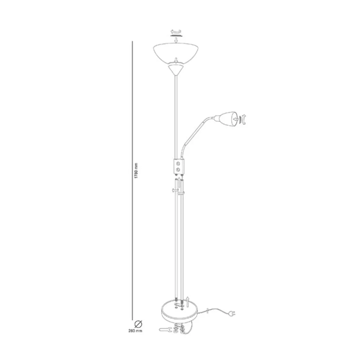 Lámpara de pie Milano Bel Air 40W con brazo orientable 178 cm