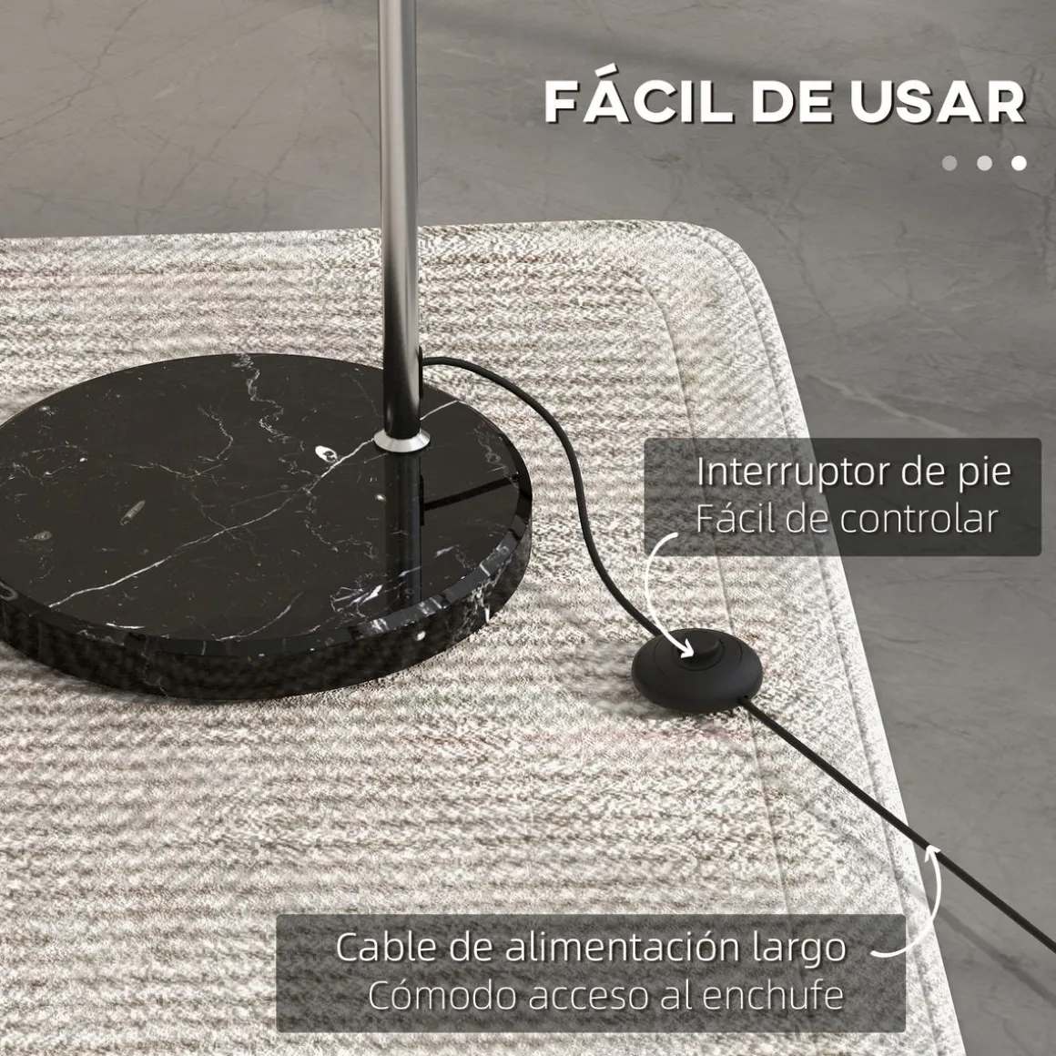 Lámpara de pie Modde Homcom 40W poste ajustable negro/plata 170-180x110-115x30 cm