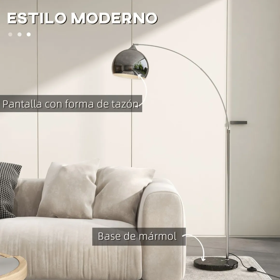 Lámpara de pie Modde Homcom 40W poste ajustable negro/plata 170-180x110-115x30 cm