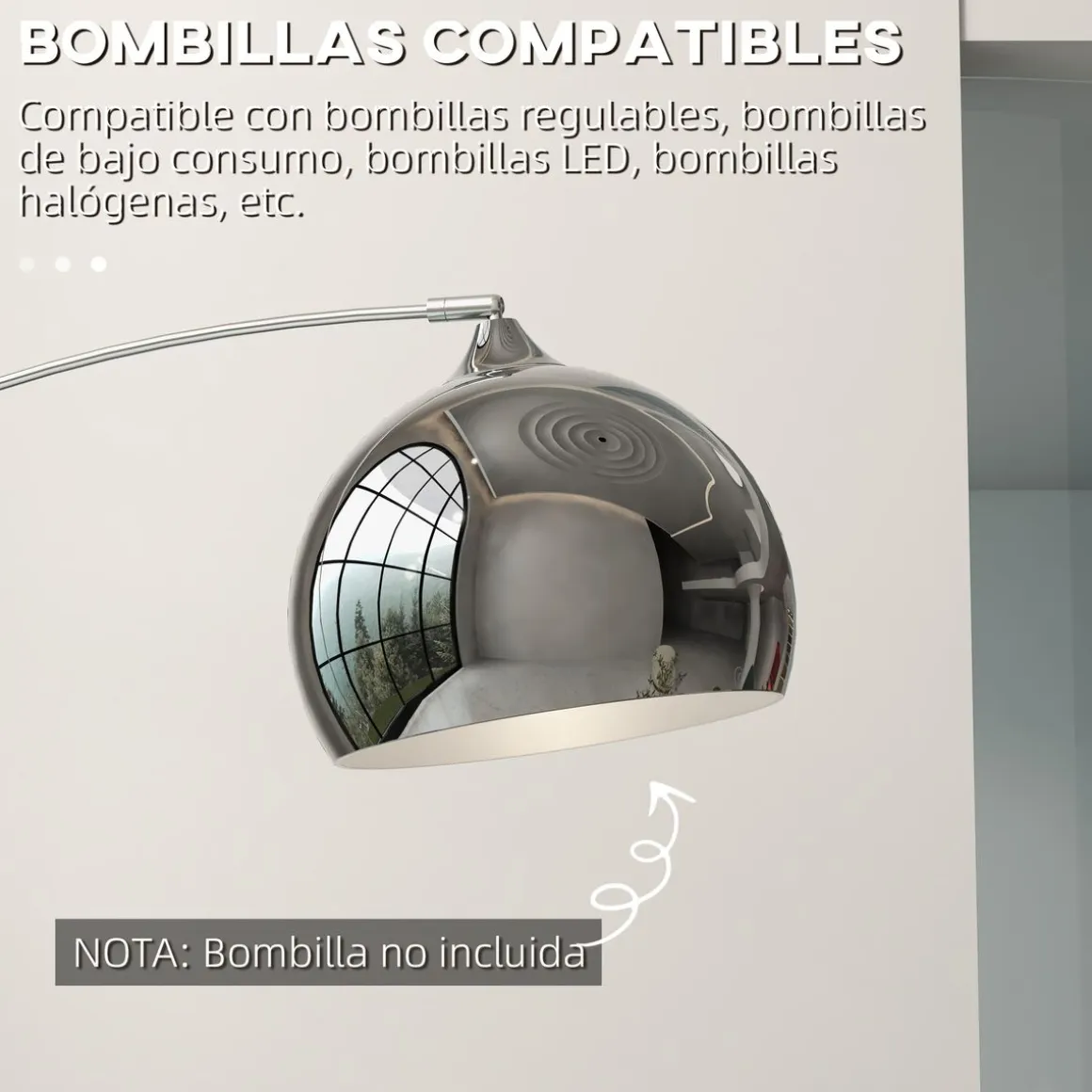 Lámpara de pie Modde Homcom 40W poste ajustable negro/plata 170-180x110-115x30 cm