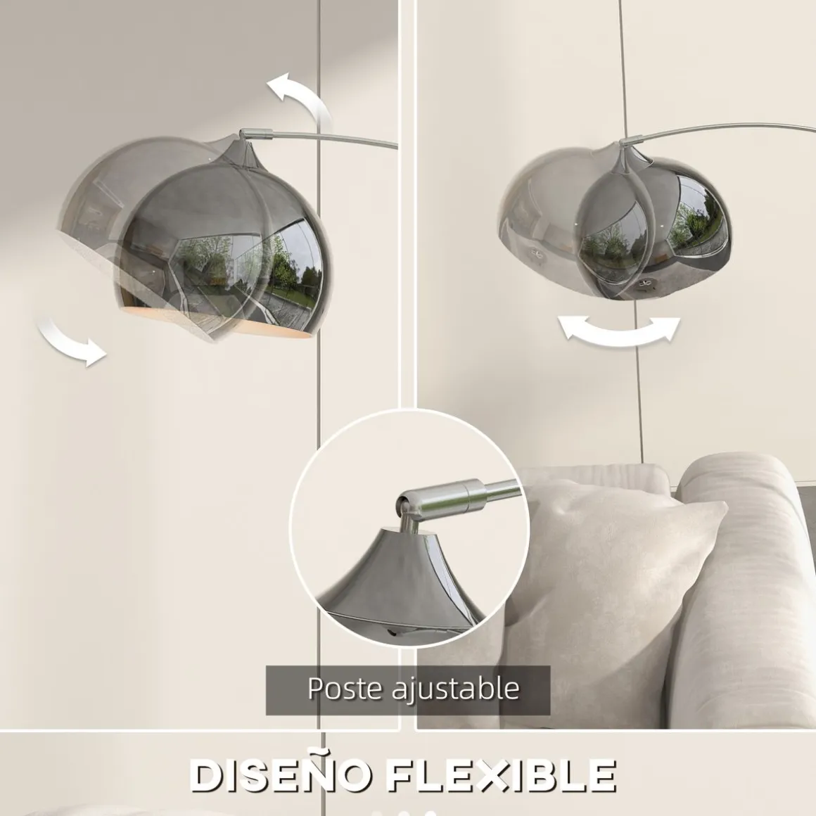 Lámpara de pie Modde Homcom 40W poste ajustable negro/plata 170-180x110-115x30 cm