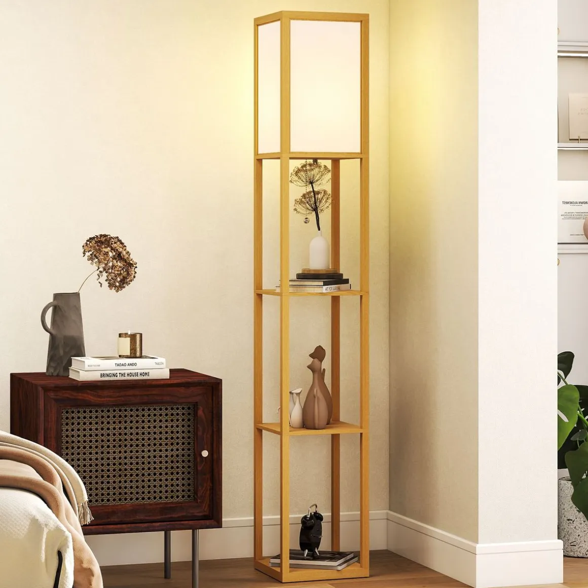 Lámpara de pie Tahi Homcom 40W 3 estantes 160x26 cm